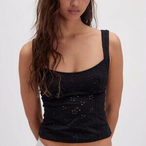 Free People Full Bloom Black Eyelet Tank Top